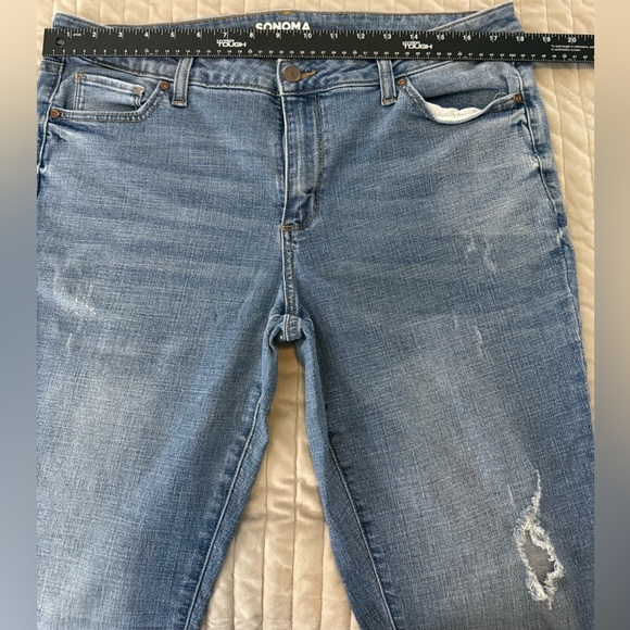 Sonoma Goods For Life Bootcut Jeans Blue Stretch Denim Distressed - Size 16 - Picture 3 of 10
